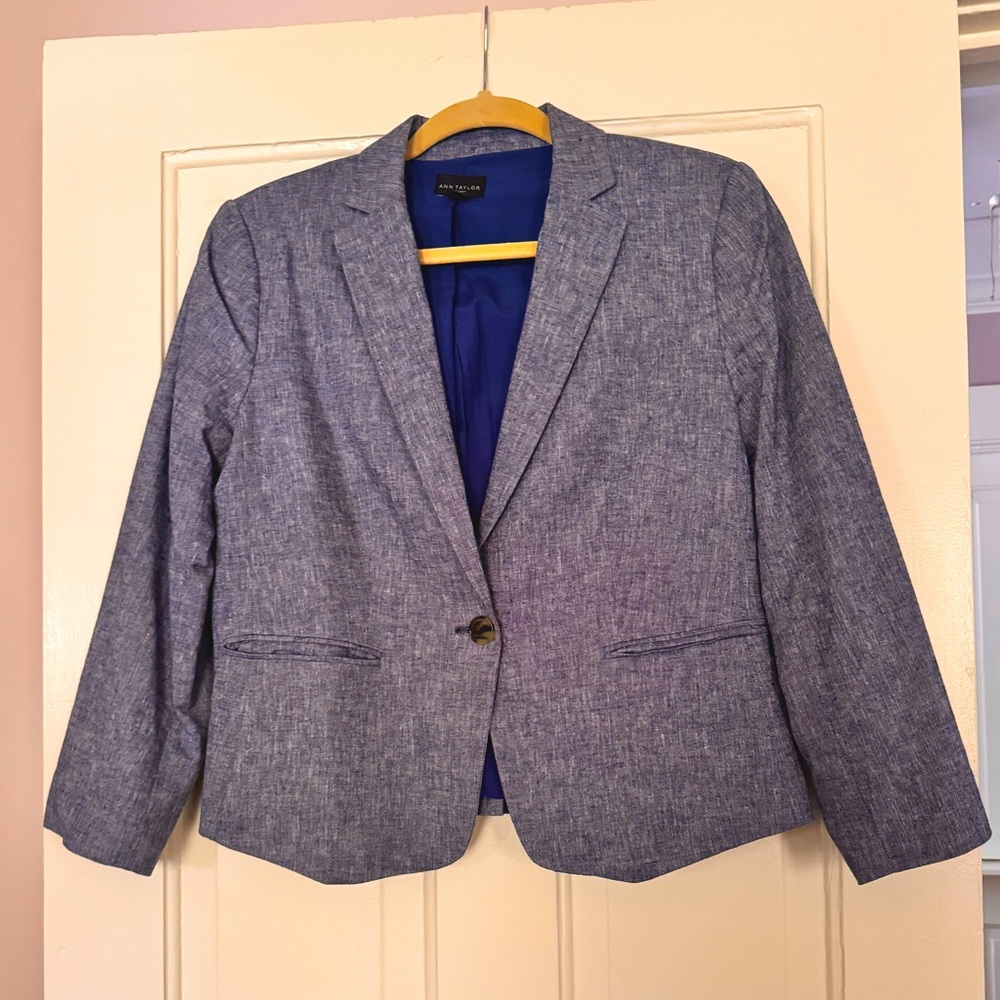 Blue linen blazer one button. Worn twice.